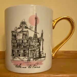 Gold Handle Pink ceramic Paris Mug